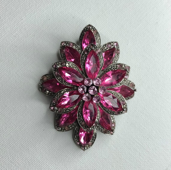 Vintage Pink Rhinestones Layered Flower Brooch or Pin Retro | Etsy