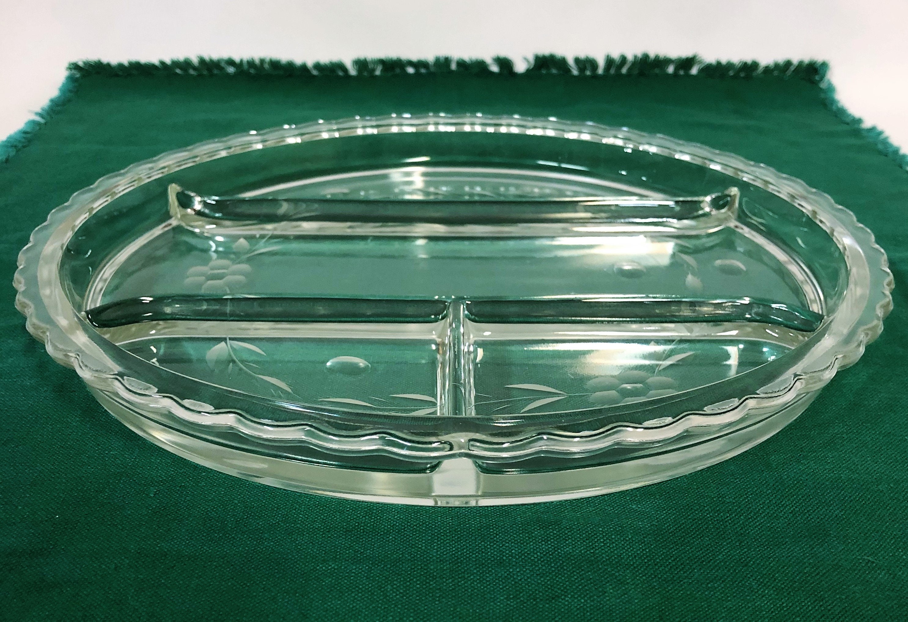 Vintage Clear Glass Divided Relish Dish with Etched Flowers & Etsy