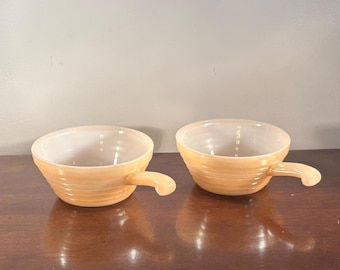 Vintage Fire King OvenWare Soup Bowls Handle Milk Glass