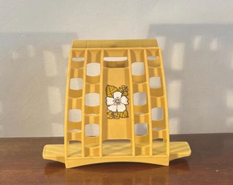 Vintage MCM Napkin Holder Yellow Gold Plastic Flower Retro 70s