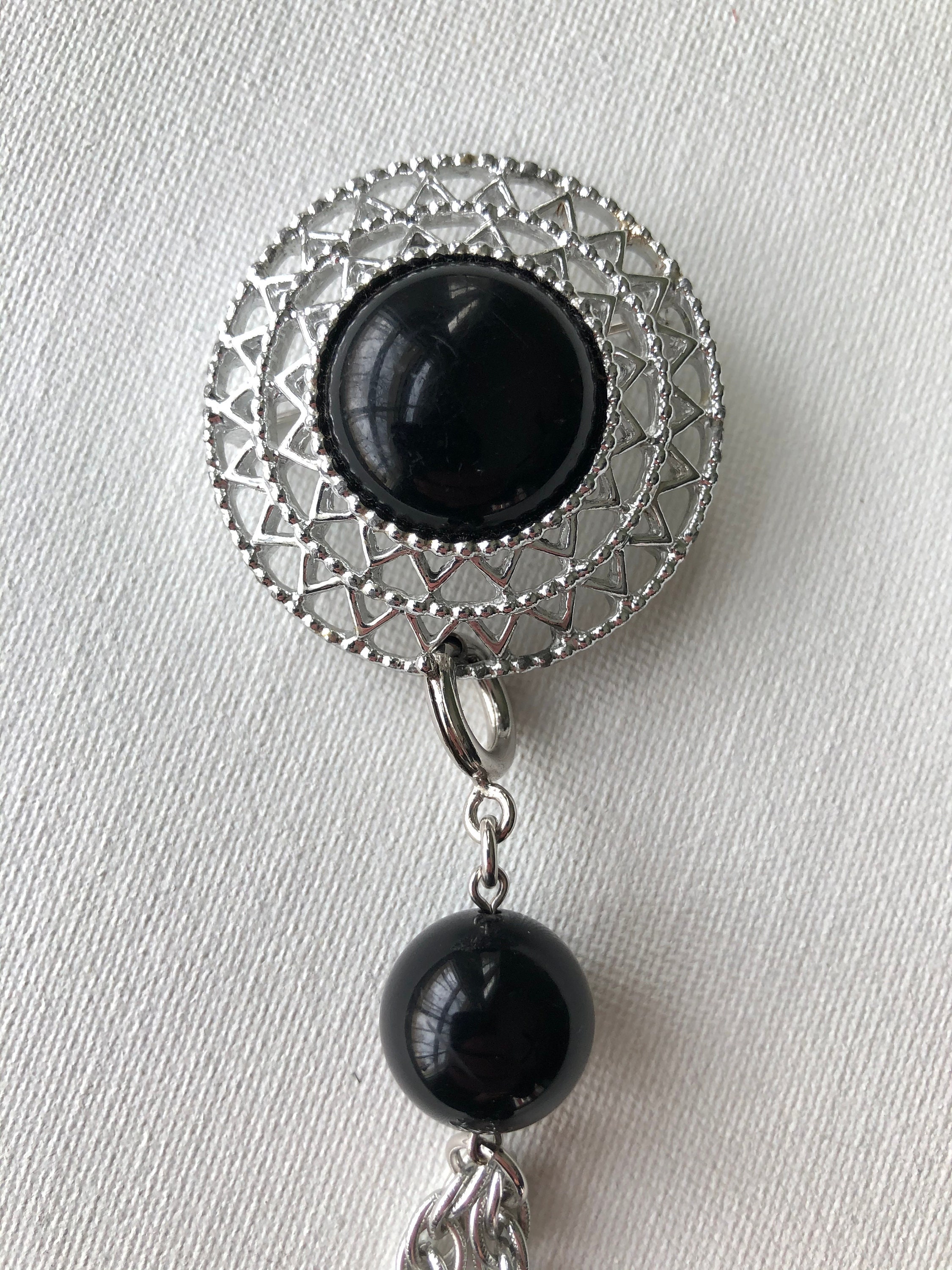 Sarah Coventry Silvertone With Black Beads Dangle Brooch Pin - Etsy