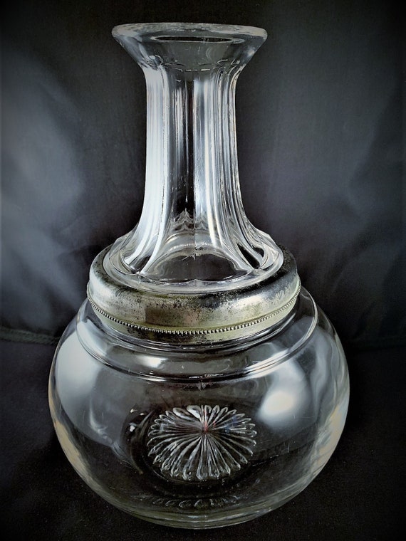 Perfection Glass Company Antique Glass Water Carafe, Dated March 30th,  1897, Vintage Two Piece Water Carafe, Elegant Dining, Wine Carafe 