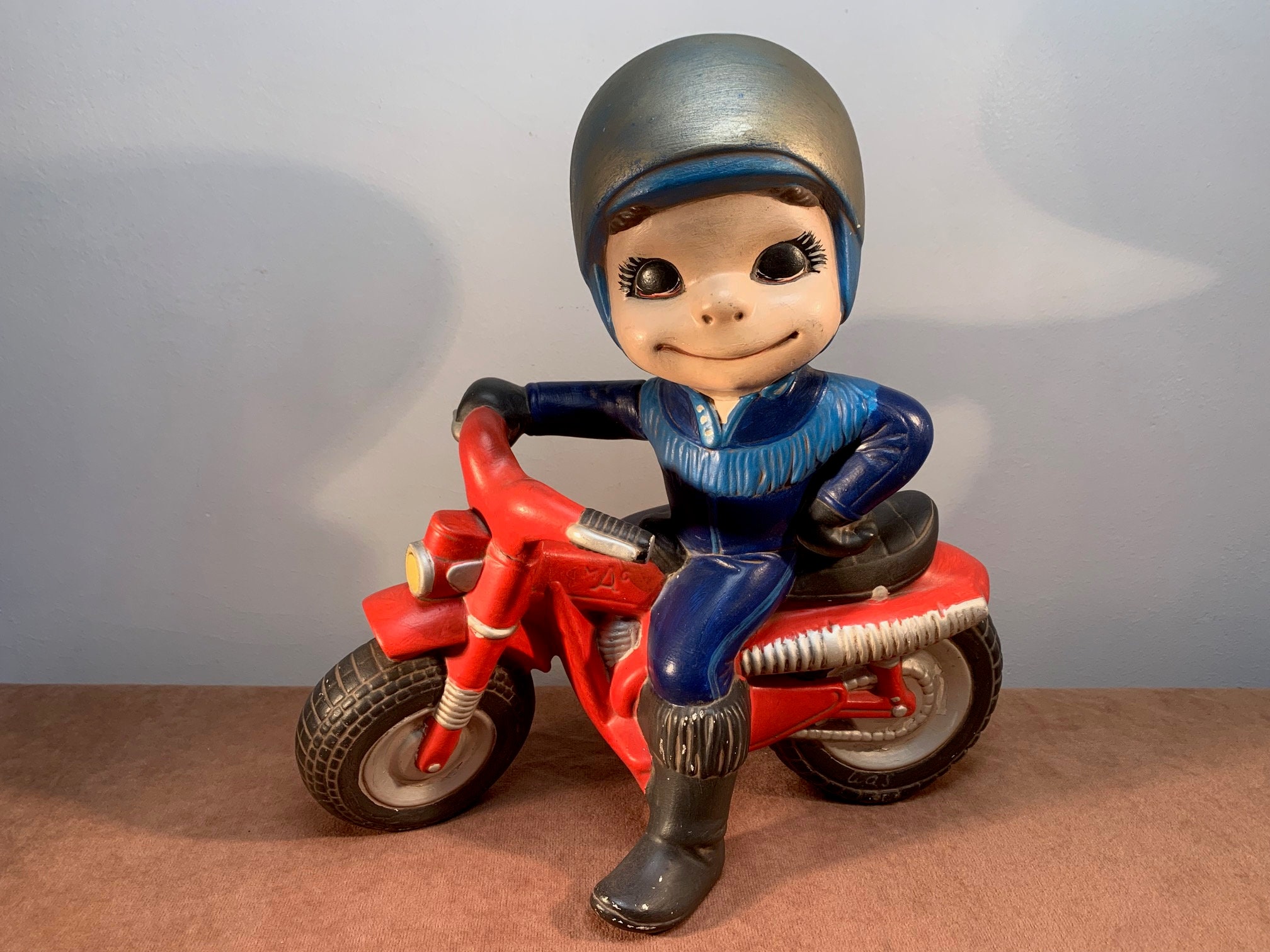 vintage 60s RIGHT ON 置物 ビンテージ ブラック 70s Vintage 1970's Atlantic Mold Ceramic Figurine Wide Eyed Dirt Bike
