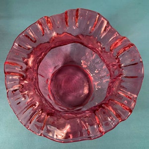 Pair of Cranberry Squat Vases With Ruffled Edge, Scalloped Rim ...