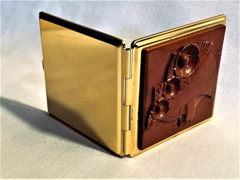 Vintage Japanese Compact Mirror Made of Hand Carved Wood and Etsy