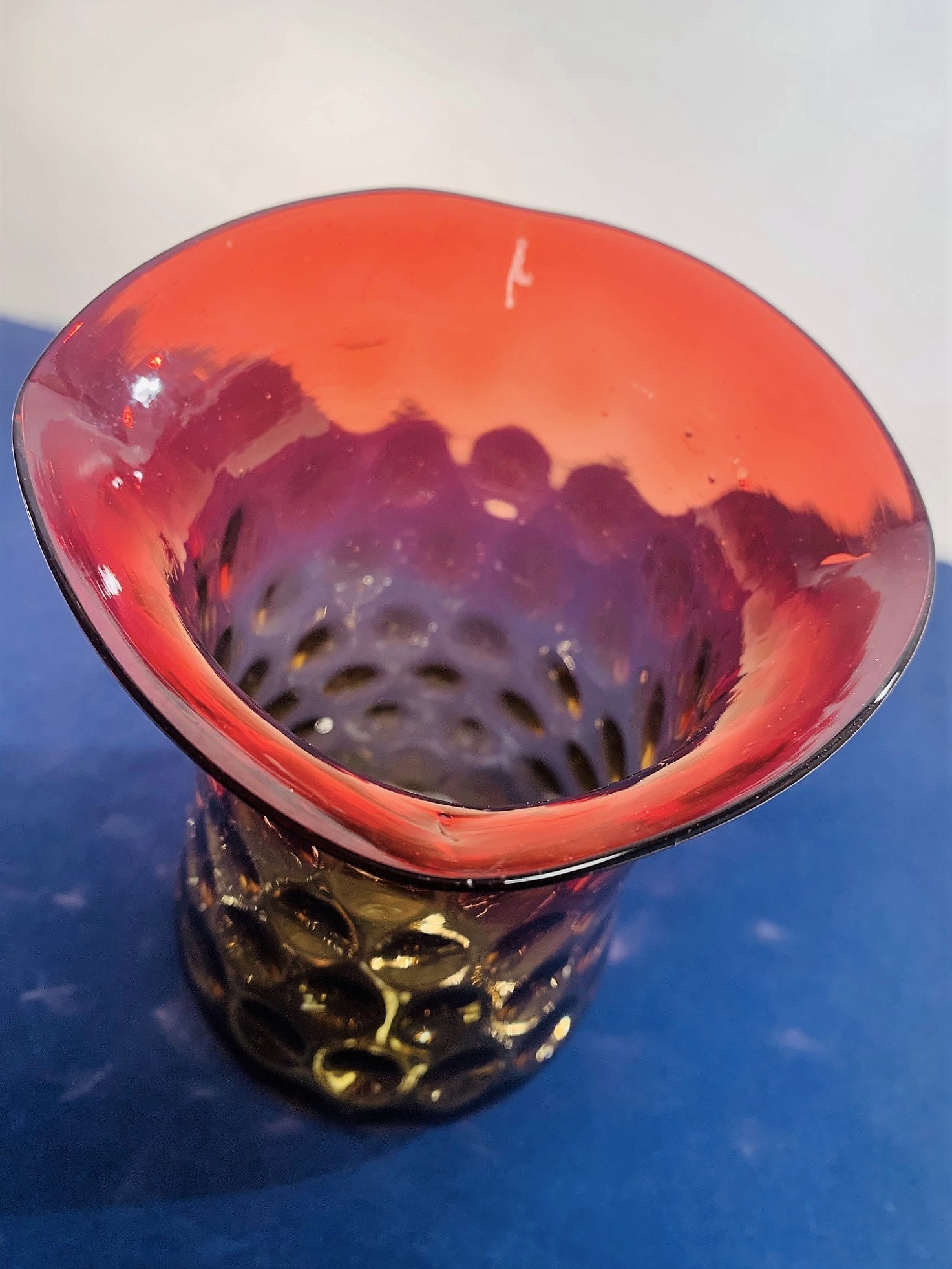 Vases Antique Amberina Inverted Thumbprint Vase Cranberry Yellow Vase