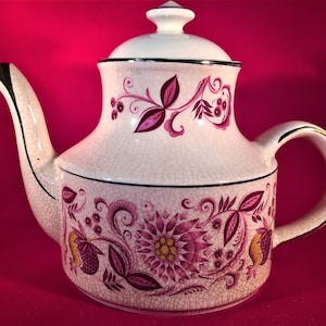 Antique Arthur Wood Teapot with Purple, Pink and Yellow Floral Design 5305A-Made in England-Vintage Teapot w Gold Trim-Shabby Chic/Cottage