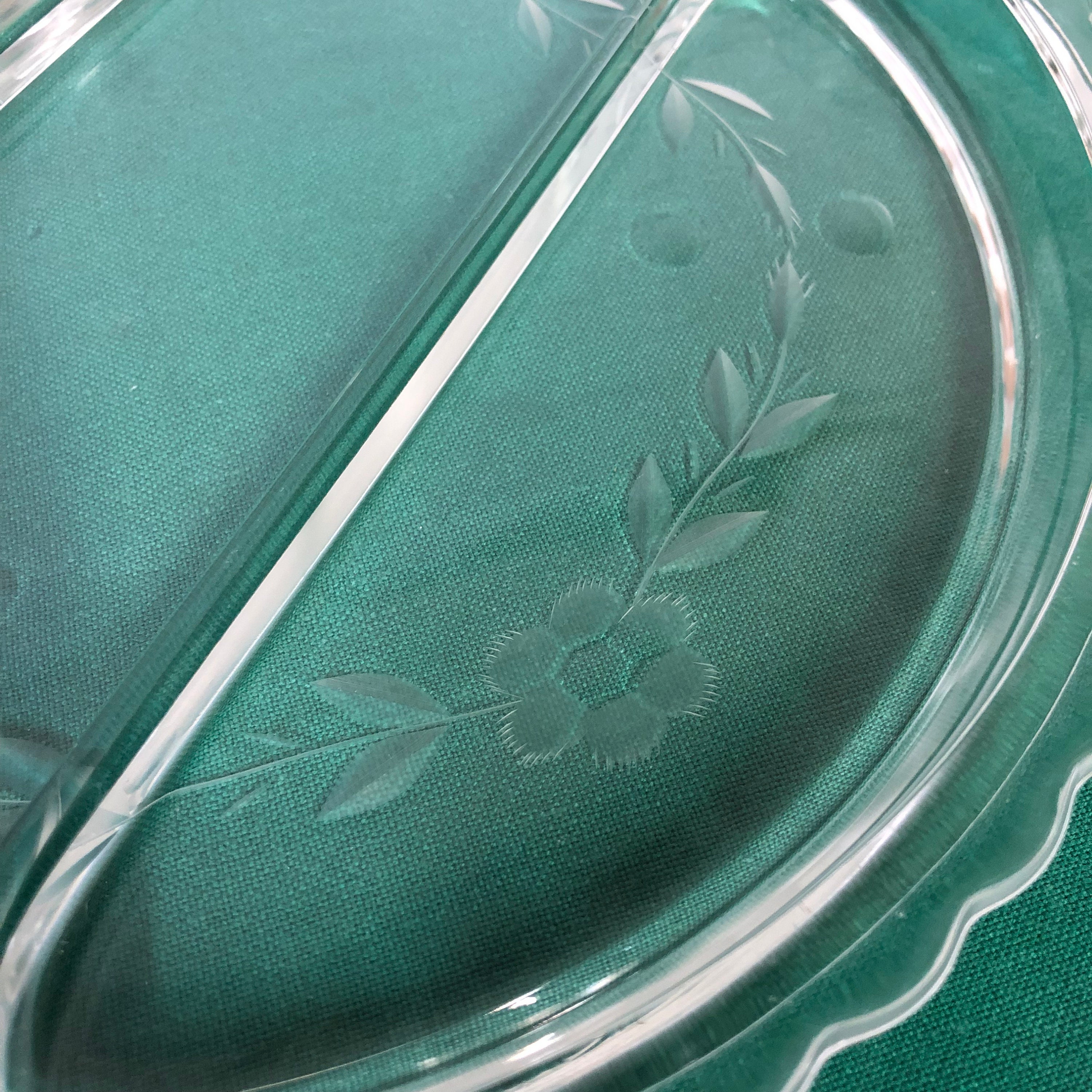 Vintage Clear Glass Divided Relish Dish With Etched Flowers & Etsy