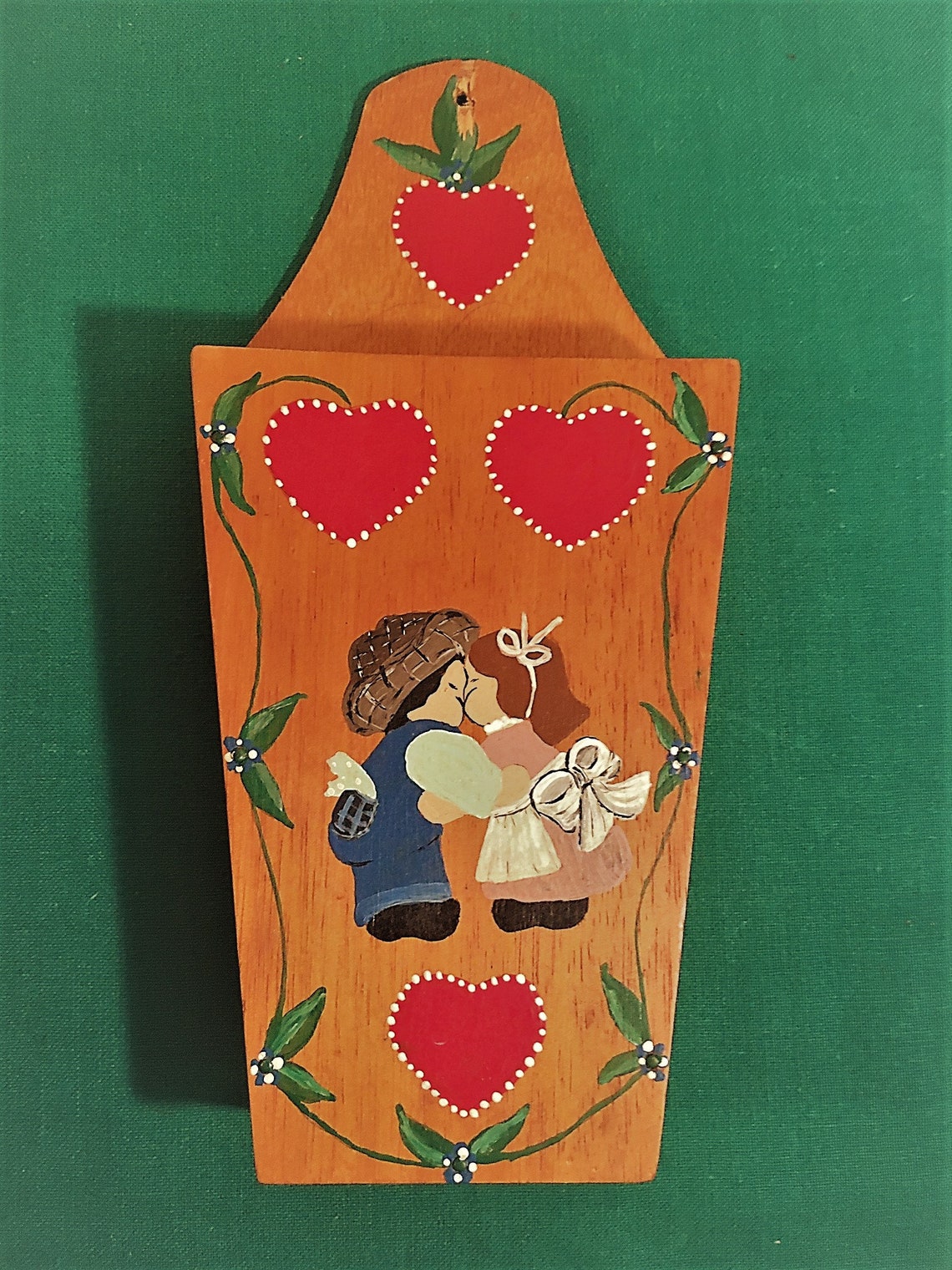 Vintage Wall Mount Wooden Letter Box W Hand Painted Folk Art Etsy