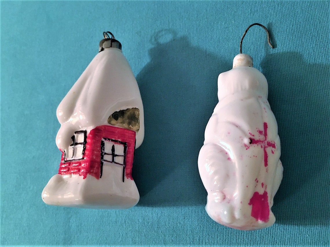 Vintage Milk Glass Christmas Tree Ornaments Set of 2 Snow Etsy