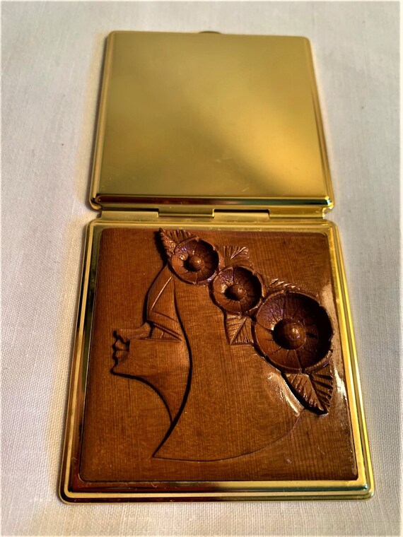 Vintage Japanese Compact Mirror Made of Hand Carved Wood and Etsy