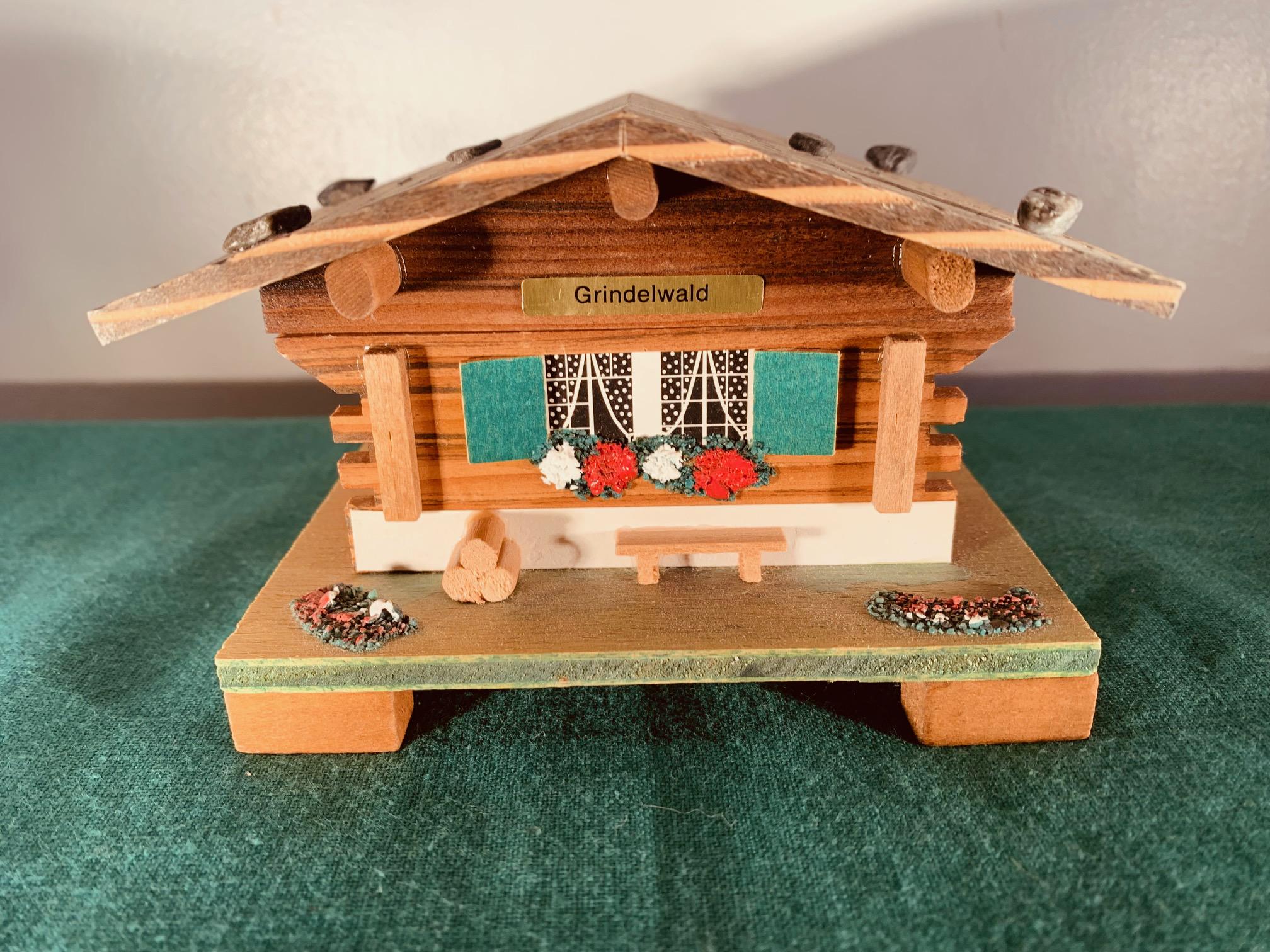 Vintage Mapsa Grindelwald Wooden Swiss Chalet Music Box Works Blue