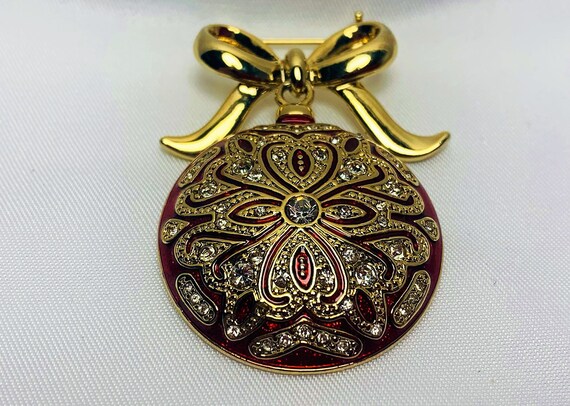Vintage Monet Red Ornament Christmas Brooch Red Christmas Ball W