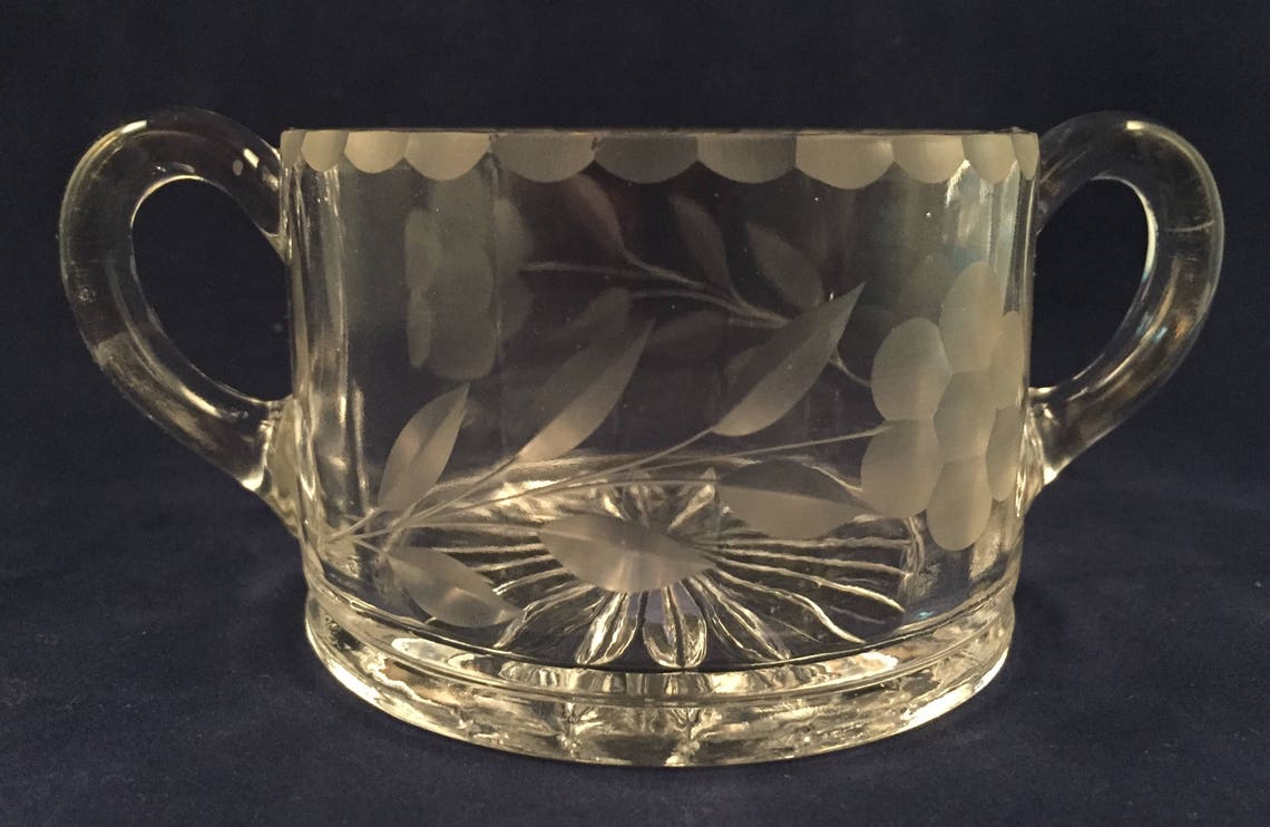 Vintage Heisey Glass Clear Etched Creamer and Sugar Floral Etsy