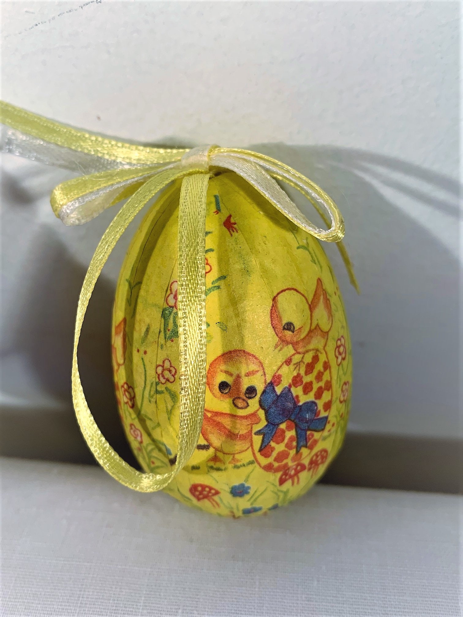 Vintage Decoupage Easter Egg Ornaments Yellow Ducks Blue Etsy