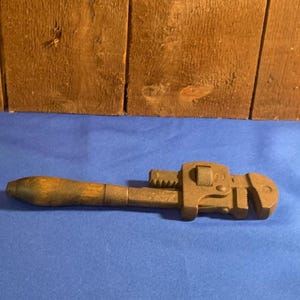 Antique Merit No. 10 Wooden Handle Pipe Wrench/ Monkey Wrench
