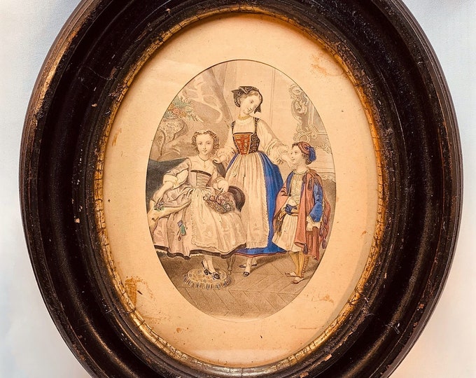 Antique Oval Dark Wooden Frame W Victorian Hand Colored Fashion Plate ...