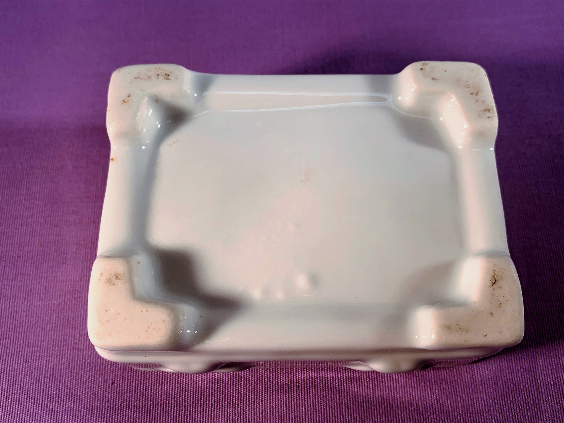 Vintage White Porcelain Trinket Box With Raised Pink Rose
