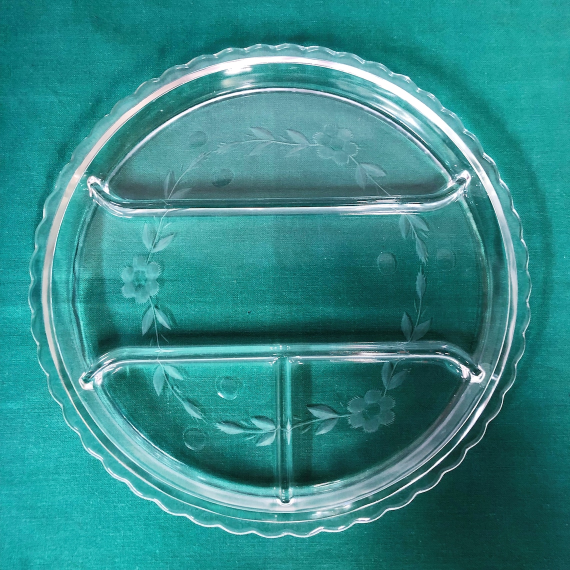 Vintage Clear Glass Divided Relish Dish With Etched Flowers & Etsy