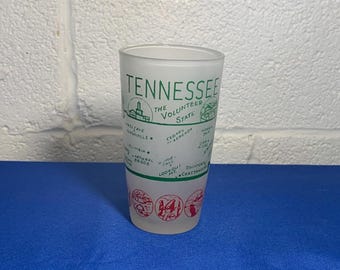 Vintage Souvenir Tennessee State Frosted Bar Glass - State Glass Collectors - Green and Red