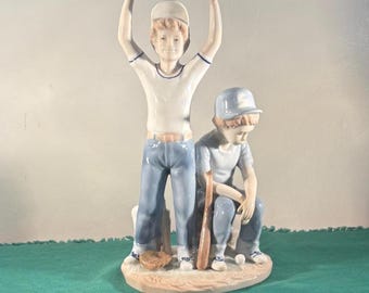 Vintage 1989 Paul Sebastian Baseball Boys Blue & White Porcelain Figurine