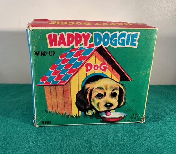 USA ヴィンテージ HEN-FEATHERS パピー ドッグ 子犬 フィギュア Vintage 1950's Tin Wind-up Happy Doggie Toy in Dog House Japan
