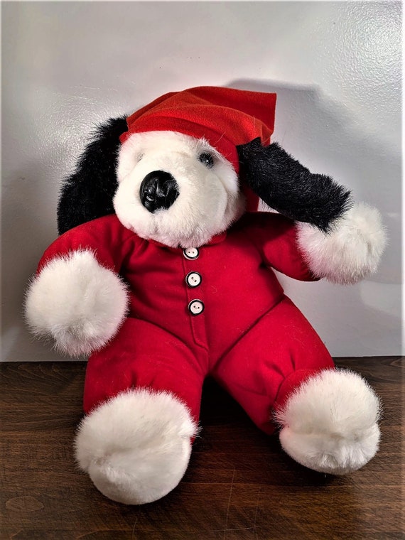 Judd 1997 Wishpets Snoopy Like Puppy in Red Jammies and Nightcap