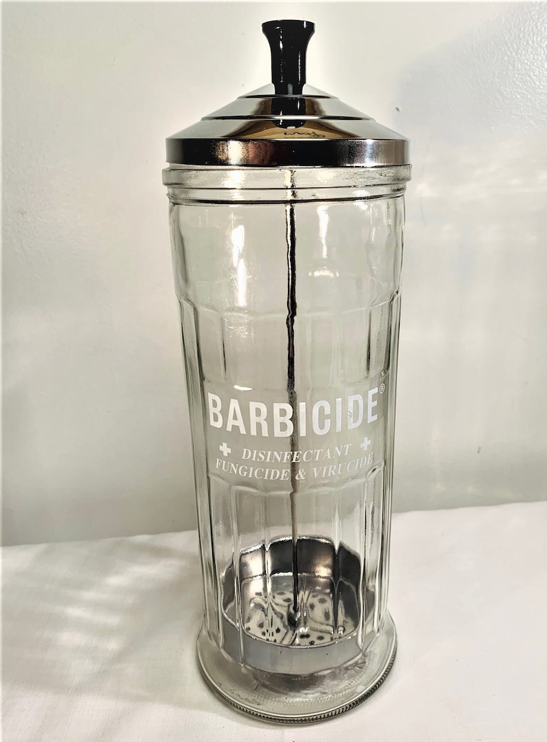 King's Research Barbicide Jar W Stainless Steel Top & Pull Etsy