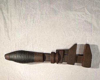 Antique Rare Leather Handled Railroad Wrench