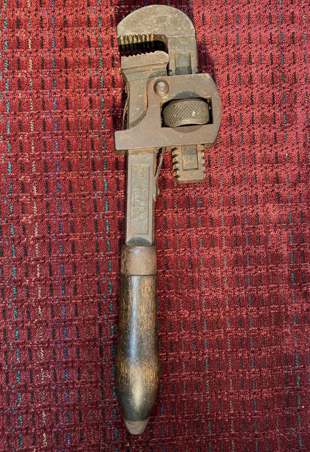 Antique 11.5 Adjustable Monkey Wrench Wooden Handle Mill Etsy
