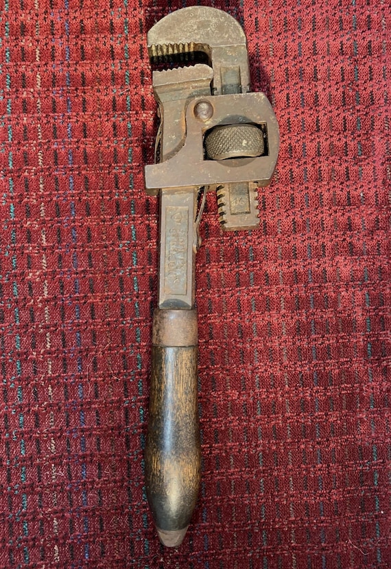 Vintage Monkey Wrench with Wood Handle