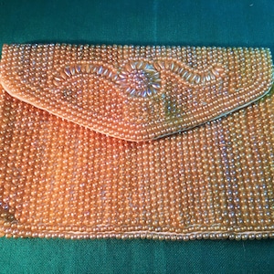 Mid Century 1950&#39;s Beaded Seed Pearls Clutch w/Snap-Made in Japan-Faux Pearls Beaded Purse-Old Hollywood Style-Bridal Clutch-Retro Fashion