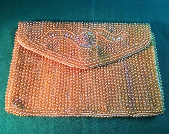 Mid Century 1950's Beaded Seed Pearls Clutch w/Snap-Made in Japan-Faux Pearls Beaded Purse-Old Hollywood Style-Bridal Clutch-Retro Fashion