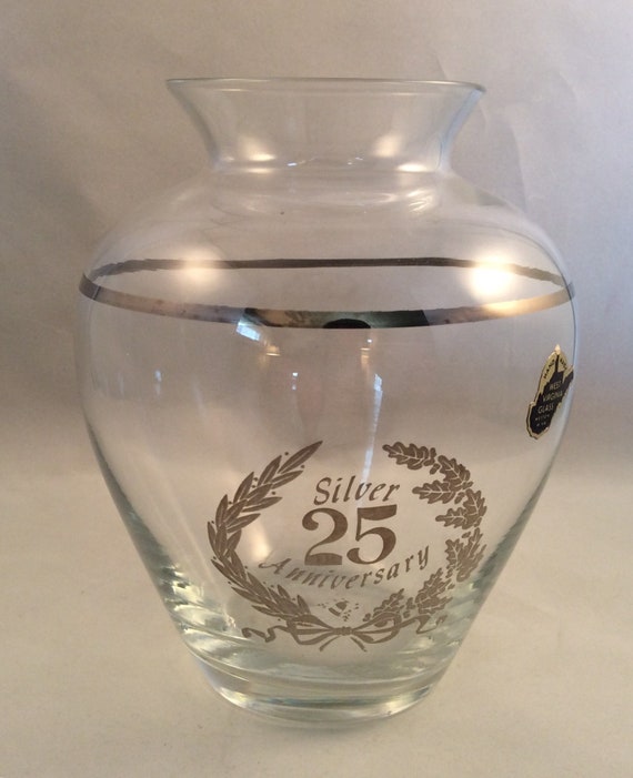 Handmade West Virginia Glass Silver 25th Wedding Anniversary Vase Anniversary Gift Silver Rim Weston West Virginia