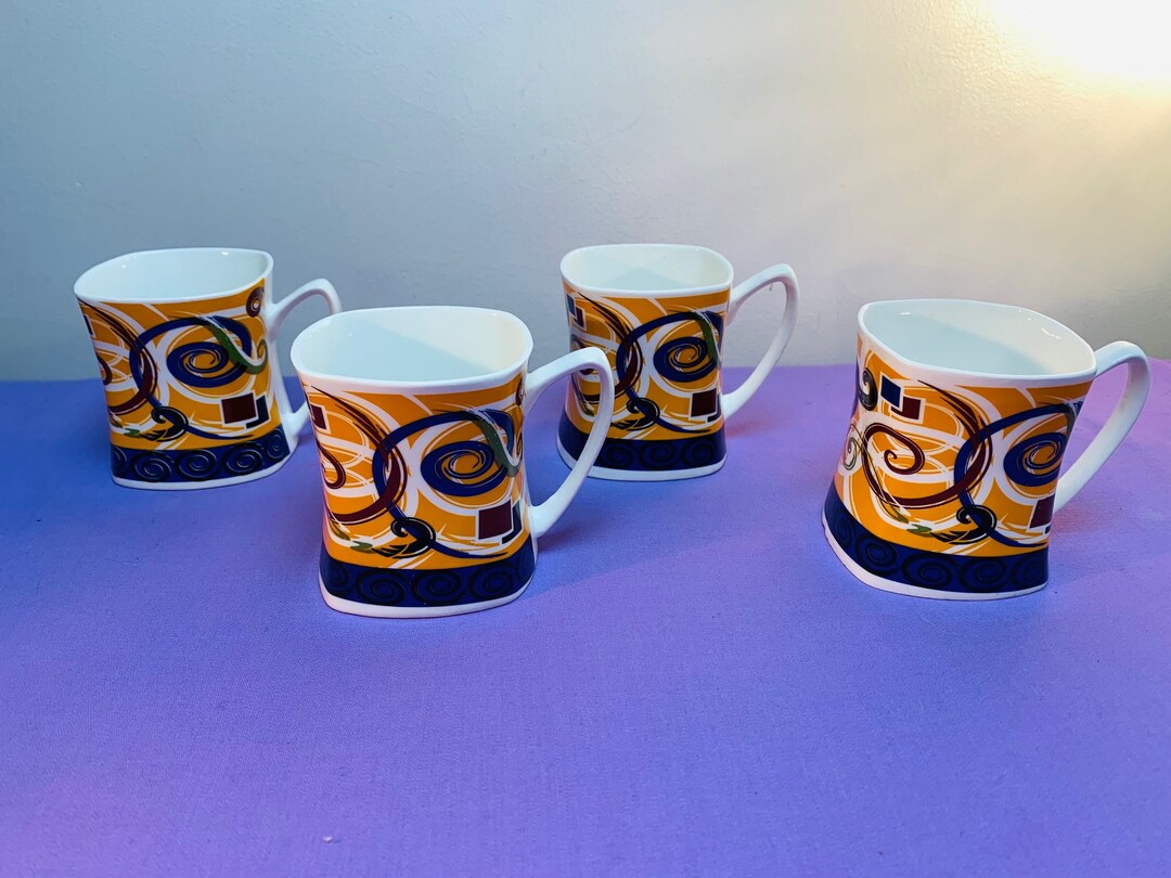 Marvel Fine Bone China Set of 4 Teacups W Swirl Pattern of Etsy