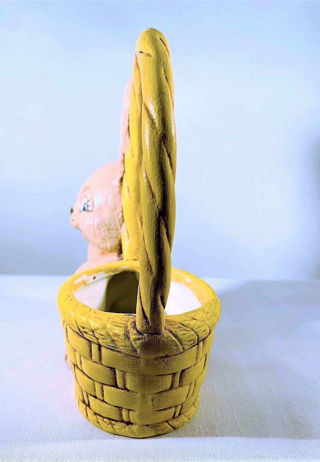 Vintage Ceramic Easter Bunny With Easter Basket Figurine, Cute