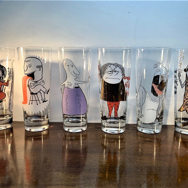 Mid Century Osborne Kemper Thomas Humorous Tall Tom Collins Glasses, Vintage Barware, Retro Funny Glass w Saying, Mancave Glasses, Sarcastic