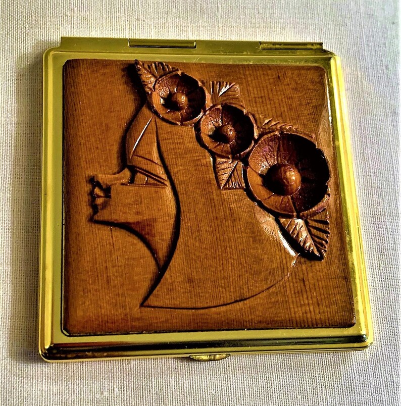 Vintage Japanese Compact Mirror Made of Hand Carved Wood and Etsy