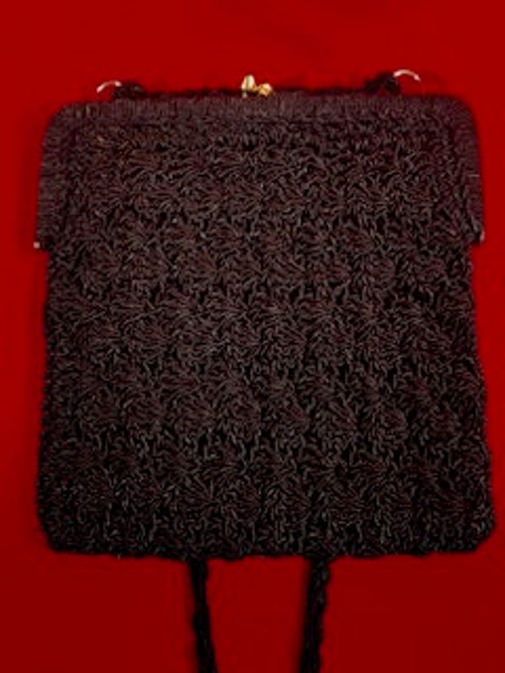 Vintage Handbag Purse Woven Black Straw Italian
