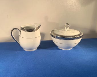 Vintage Mikasa Narumi Alton 5299 Sugar Bowl and Creamer Set Silver