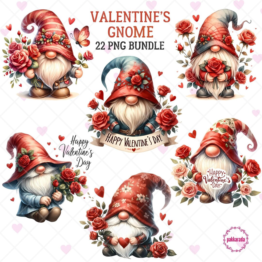 Valentines Gnome Watercolor Clipart, PNG Bundle, Valentine's Day Gifts ...