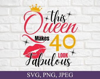 This Queen Makes 40 Look Fabulous Svg, 40th birthday svg, 40 years old svg, 40 and fabulous, Birthday Gift Ideas For Women 40th, For Cricut