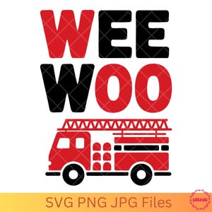 Wee Woo brandbil SVG | Rolig brandmansdesign för barn för skjortor, hantverk och festdekorationer, digital nedladdning