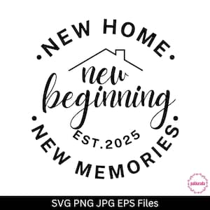 "Neues Haus Ornament SVG - ""Neuer Anfang Neue Erinnerungen"" EST.2025 Rundes Design • Einweihungsgeschenk Cut File für Cricut & Silhouette."