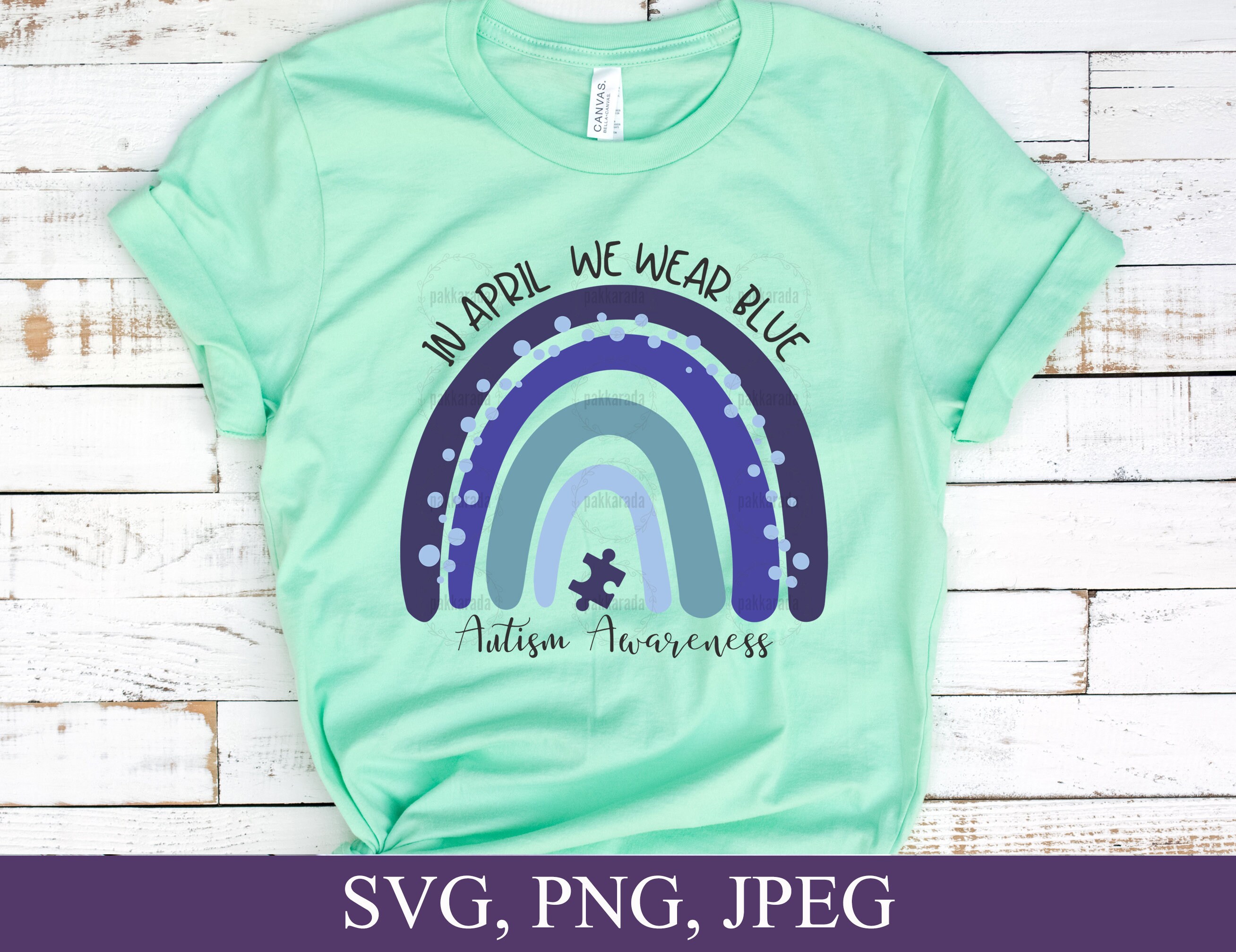 In April We Wear Blue for Autism Awareness Svg, Blue Rainbow Svg, Cute ...