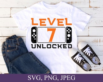 Level 7 Unlocked, 7th birthday Svg, Birthday Boy Svg, 7th Birthday Gift,  Svg File For Cricut, Digital Download