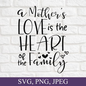 Eine Mutter Liebe ist das Herz der Familie Svg, Mama Svg, Muttertag Svg, Muttertags-Zitat, Muttertagsgeschenk Diy, Geschenk für Mama Svg Cricut