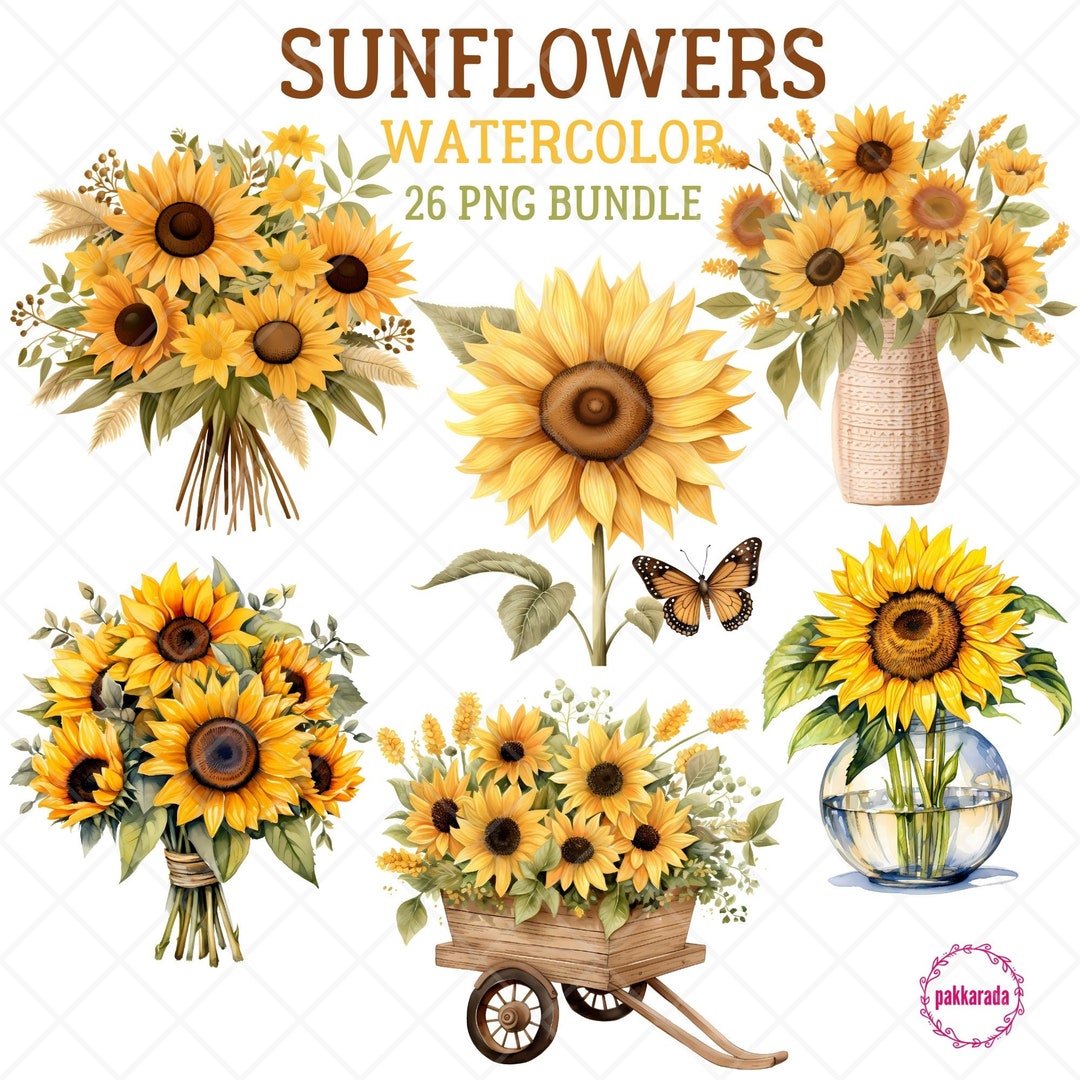 Sunflower Watercolor Clipart, Sublimation PNG Files, Mother's Day Gift ...
