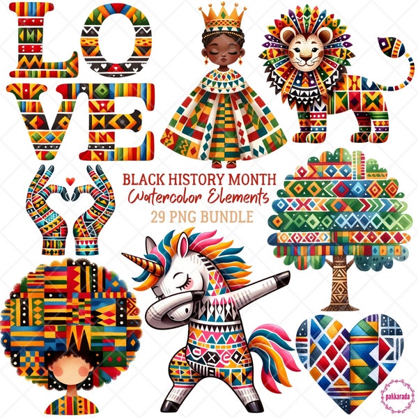 African Kente Love - Black History Celebration Art, 29 PNG Bundle, African American Pride, Digital Download