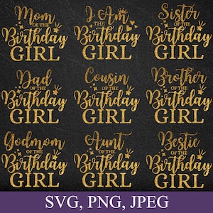 Birthday Girl svg Bundle, Birthday girl Family Svg, Mom Dad Bro Sis Aunt Of The Birthday Girl svg, Birthday Svg For Shirt, Digital Files